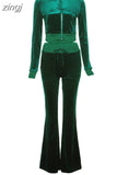 Velvet Casual Women Tracksuit 2 Piece Set Long Sleeve Zipper Sweatshirt Top+Bandage Straight Pants Female