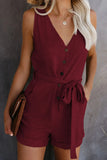Color Jumpsuit Women's Summer Cotton Blend Casual V-neck Bow