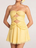 High-End Women's New Solid Color Sexy Hollow Bragy Dress High-End Temperament Folded Dress