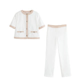 Women's Summer Casual Claming Dress-Up Short Sleeve Coat High Waist Casual Pants