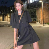 Sets Women Solid Fashion Bandage Leisure Streetwear All-match Summer Crop Blazer Korean Style Sweet 2 Piece Outfits