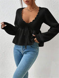 V-Neck Drawstring With Lotus Leaf-Side Skirt Knitted Head