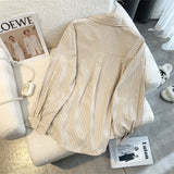 Striped Shirt Women 2025 Spring And Autumn New Design Sense Niche Collar Shirt Folded With Long-Sleeved