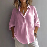 New Solid Color Leisure Loose Size V Collar Long Sleeve Top Shirt