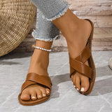 Cross-Shoe With Flat Sandals Female Retro Wind Broadband Striped Toe Beach Cool Slippers