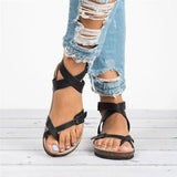 Hot Selling Summer Flat Bottom Cork Roman Sandals Women's Belt Buckle Comfortable Large-Size Set Of Toes
