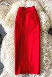 Lady Red/Black Pencil Skirt Women Elegant High Waist Split Faldas Female Casual Slim Bodycon Saias OL Autumn New