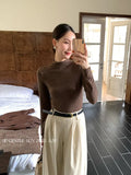 Xixi 2025 Autumn New White Standard Long-Sleeved High-Neck Knitted Top Sweater Female