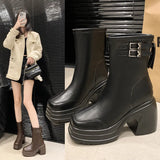 Bottom Martin Boots Women Wear Outside The New 2025 Autumn And Winter New Black Simple High Heel Ankle Boots Thick Heel Small Ankle Boots Back
