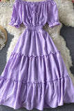 Slash Neck Midi Dress Women Sexy Off Shoulder Short Sleeve High Waist Ruffle Vestidos Female Summer 2023 New