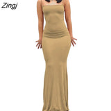 Women’s Summer Suspender Bodycon Slim Fit Long Dress Fashion Solid Color Spaghetti Strap Party Tight