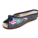 Zingj Spring / Summer Style Linen Embroidered Fish Mouth Wearing Cool Drag Plate Buckle Cloud Head Butterfly Embroidered Women's