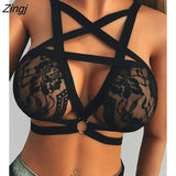 Women Sexy Hollow Bandage Cut-Out Sleeveless Soft Black Floral Lace Corset Bra Ladies Lingerie Brallette Top Bedroom