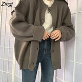Brown Sweater Cardigan Women Autumn Korean Style Solid Loose Knitted Coat Thicken Warm Short Jackets Casual Female