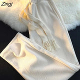 Leg Pants Women Solid Corduroy Chic Autumn New Stylish BF Workout Teens Trouser High Waist Loose All-match Pantalones