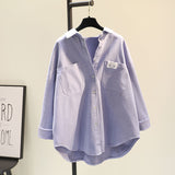 New Shirt Women Long Sleeve Simple Korean Version Of The Loose Fashion Double Pocket Outside The Shirt Shirt