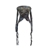 Shot Raging Butterfly Embroidery Y2k Babes Punk Word Shoulder Tie-Dye Mesh T-Shirt With Short Top