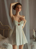 Girl Pure Love Bow Ice Silk Smooth Sling With Aja Skirt Home Dress Sexy Mesh Spliced