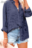 See Through Jacquard Mesh Shirts Women Long Sleeve White Tops 2023 Women's Elegant Streetwear Button Down Blouse