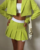 Cropped Blazer And Pleated Mini Skirt Set-Outfit