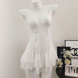 Women's Summer Silky With Chest Cushions Pure Lust Lace Slings Home Dress Sexy Seduction Fading Together Perspective Pyjamas