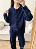 Loose Knitting Suit Women 2025 Autumn And Winter New Round-Neck Cardigan Sweater + Wide Leg