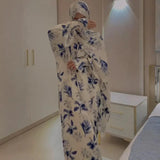 Summer Women's Long-Sleeved Print Robes Waist Temperament Fashion