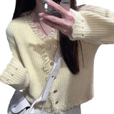 Zingj Spring And Autumn New V-Collar Loose Solid Color Sweater Wool Edge Pit Women's Article Knitting Cardigan Female Jacket Coat Tide-Outfit