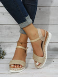 Spring And Summer Large-Size Hemp Bottom Pine Cake Thick-Soled Sandals Buckle Rope Flat Women's