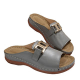 New Large-Size Lady Fashion Flat-Bottomed Slippers Metal Chain Thick-Soled Women's