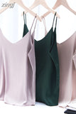 Silk Women Camis Tops Woman V-neck Satin Tank Tops Women Sleeveless Silk White Tops 3XL Sexy Satin Halter Top OL