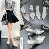 2025 New Transparent Water Drill Tip Flat-Solt Fashion Shoes Women Low Heel Fairy Temperament Shallow Low
