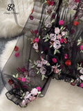 Mesh Embroidery Sheer Blouse Fashion Slash Neck Loose Puff Sleeve Tops Short Smock Streetwear Lace Y2K Summer Blouses 211-0-Outfit