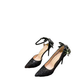 High-Heeled Women 2025 Summer New Beautiful Brighten Sharp Fairy Bows Heel Wedding