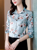 Women's Shirt Long Sleeve Blouse Fashion 2023 Spring New Womens Tops Basic Floral Shirts for Women OL Satin Female