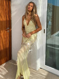 Women's V-Neck Sexy Suspension Slings Lown Repairs Beads Fishtail Dress