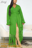 Streetwear Women Long Sleeve Sahses Waist Tassel Hem Sweater Cardigans Autumn Winter Oversized Cardigan