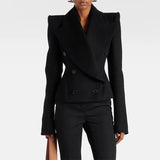 Early Autumn New Fashion Double Buckle Simple Body Cover Wool Jacket