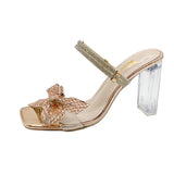 Two Wearing High-Heeled Sandals Women 2025 Summer New Water Drill Bows Coarse And Crystal And Outer Wear Cold