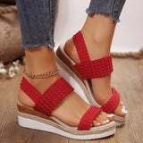With A Slope And Sandals Women With Buckle On The Bottom Of The Knitted Light Beach Cold