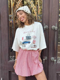 Hand-Painted Printed T-Shirts For Women's Summer New Loose Round-Neck Cotton Short-Sleeved Tops