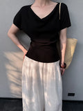 Xixi 13 Lines 2025 Summer New Temperament Simple Thin Elegant V-Tneck T-Shirt Top Women