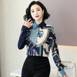 Chinese Style Women's Silk Jacket Autumn New Print Mulberry Silk Shirt Loose Long-Sleeved
