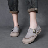 Time 99] Head-Level Cowhed Leather Retro Casual Women's Shoes New Fashion One-Word Buckle Comfortable Flat Single