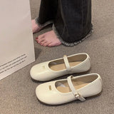 Temperament Mary Jane Shoes Women 2025 Autumn New Retro Buckle Single Shoes Flat Sole Round Leather