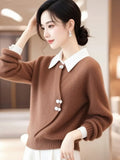 Chinese Style Chinese Style Curry Fake Two Sweater Women 2025 Autumn And Winter New Super Good-Looking Design Knitted Top