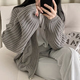 Cable Knit Loose Zip Up CardiganOutfit