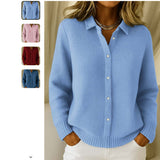 Step Into The New Long Shirt Solid Temperament Commute Simple Over-Collared Cardigan