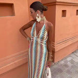 Women's Explosive V-Neck Crochet Sling Striped Back Dress Party Is