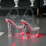 Zingj 34-43 New Thick High Heel Hate Day High Nightclub Shoes Luminous Sandals Women's Shoes Runway Show Pole Dancing Shoes Crystal